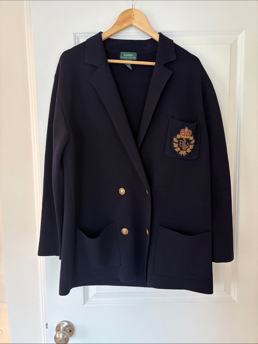 Lauren Ralph Lauren Navy Double-Breasted Blazer with Crest